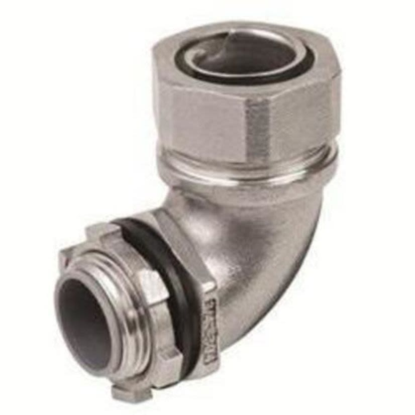 Calbrite™ S61000FC90 Rigid Male Flexible Connector, 1 in Trade, For Use With Bare/PVC/Clear Coated Flexible Conduit, 316L Stainless Steel, #4 Polished